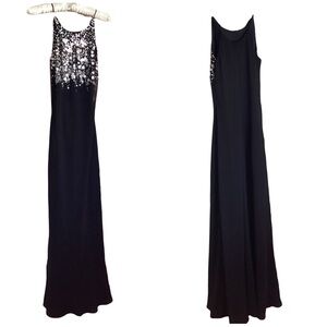 🎄 Cachet Long Black Light Weight Silver Sequin Dress Size 8